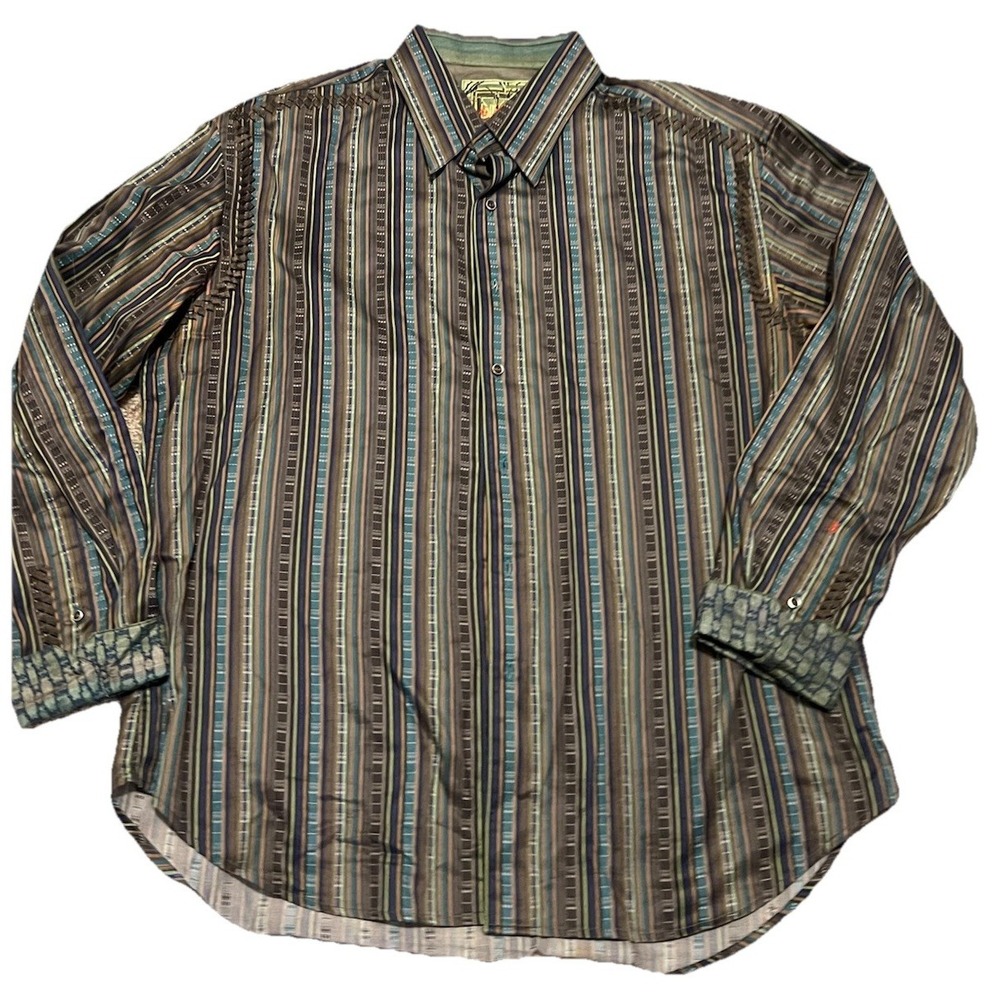 Robert Graham Mens 2XL Multi Color Striped Long Sleeve Button Up Shirt Flip Cuff